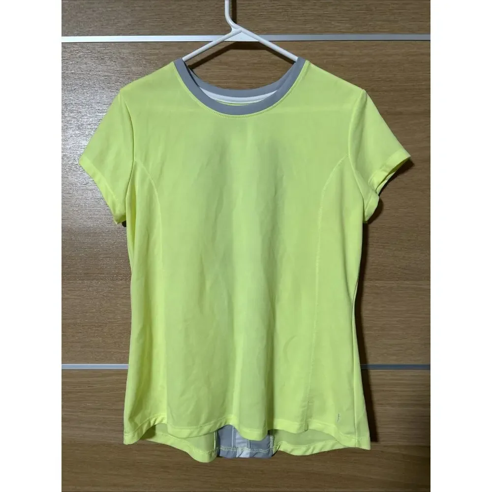 Danskin Now Dri More Women’s Sz L Short Sleeve Athletic Top Neon Yellow Stretch - Picture 1 of 6